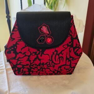 NIB Champagne Italy black and red vine design hexagon‎ purse with gemstones